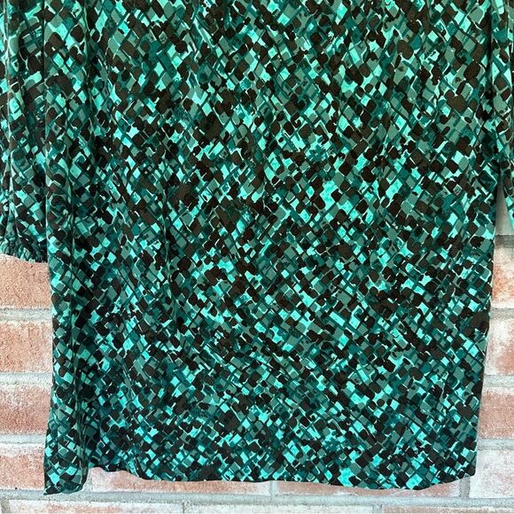 Trina Turk Long Sleeve Shift Dress Women’s Medium Geometric Teal Blue Turquoise - Picture 3 of 9